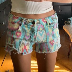 Tinseltown Pink and Blue Jean Shorts with Distressed Hem Midrise Mini Shorts 5